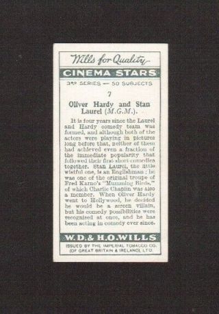 Stan Laurel & Oliver Hardy 1931 W.  D & H.  O.  Wills Cinema Stars Cigarette Card 2