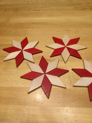 4 Vintage Made in West Germany Mosaic Style Wooden Star Coaster/Trivets 2