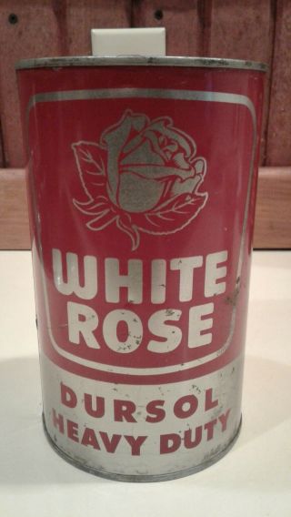 Vintage White Rose Oil Gasoline Can Tin Quart Dursol Full