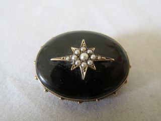 Antique 9ct Gold Mourning Brooch Pin Set Seed Pearls With Hair