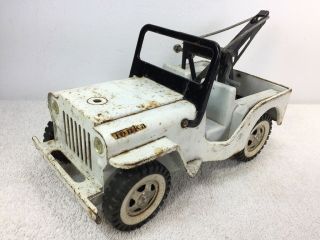 Vintage Tonka Jeep Tow Truck Plow Wrecker Aaa White Diecast Vehicle