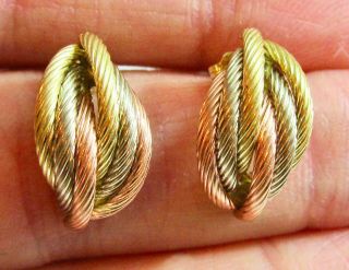 Vintage 14k Tri Color Gold 6 Twisted Tube Post Earrings 2.  5 Grams