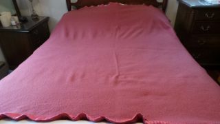 Vtg Deep Pink Wool Blanket Satin Binding 80 " X 63 " American Woolen Company Camp