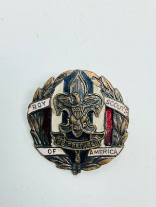 1930s 1940s Bsa Boy Scout Executive Pin Red White Blue Enamel Screwback