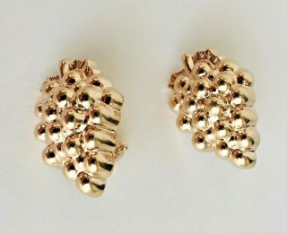 Vintage 14k Gold Post Earrings Grapes On The Vine Design 7.  2 G.