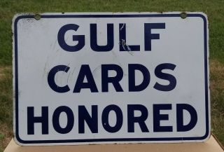 Vintage Porcelain Gulf Gas Oil Credit Cards Honored Double Sided 1940 s 2