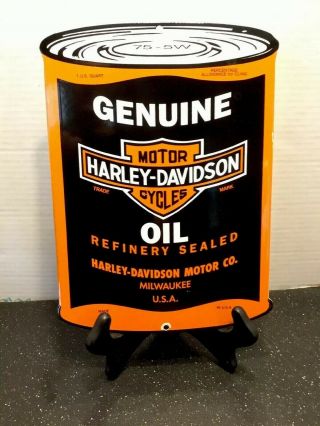 Harley Davidson Oil Can Vintage Porcelain Sign 30 X 25 Inches