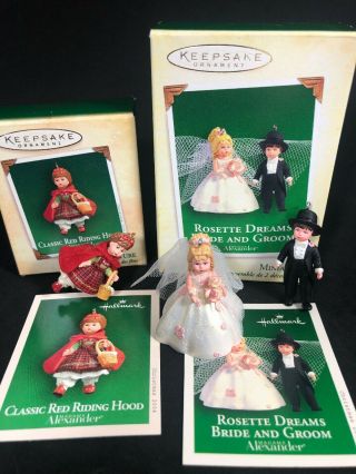 3 Miniature Hallmark Madame Alexander Ornaments Riding Hood Bride Groom Mib M21