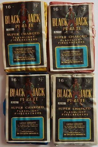 Four Black Jack Pirate Brand Firecracker Labels Logo 