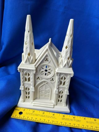 Partylite Cathedral Church Tealight Candle Holder Ivory Bisque 9.  5 " Xmas Vtg