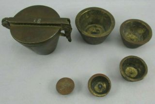 Very Cool Antique Brass Nesting Weights/cups Scale Apothocary 6pc.  16oz - 1/2oz