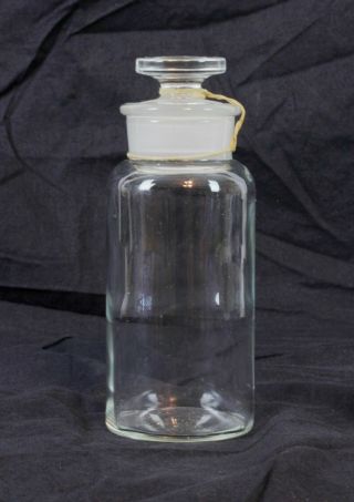 Vintage 6 " Clear Glass Apothecary Wide Mouth Bottle & Glass Stopper Tcw & Co 1