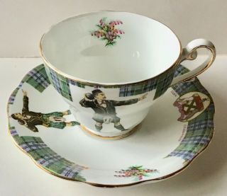 Colquhoun Royal Standard Bonnie Scotland Tea Cup Saucer “the Shot Put” Bonechina