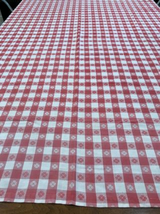 Vintage 52 X 63 Inch Cotton Red White Check Gingham Table Cloth Picnic Bbq Barn