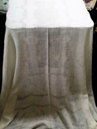 Vintage Pure Linen Tablecloth Drawn Work Lace Grapes & Leaves 68 " X 84 "