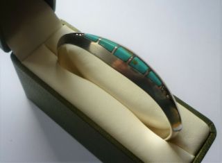 Vintage Zuni Native American Sterling Silver &turquoise Inlay Cuff Bracelet