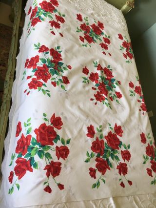 Vintage Wilendur Tablecloth Square Red Rose Pattern