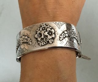 1884 Victorian Antique Sterling Silver Bangle Cuff Bracelet Hinged Chunky Large