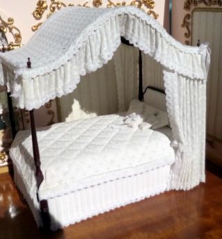 Vintage Artist Dressed Canopy 4 Poster Bed 1:12 Dollhouse Miniature 1:12