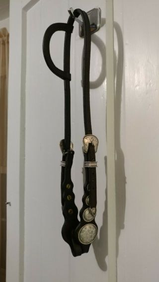 Vintage Single Ear Leather & Sterling Silver Western Bridle Headstall