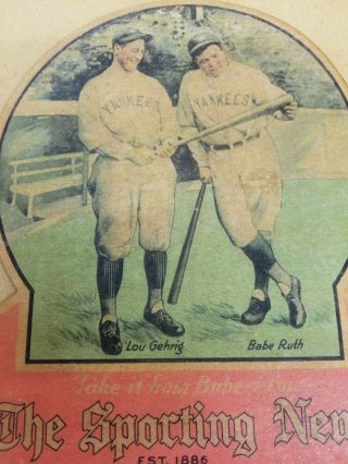Baseball Sporting News Babe Ruth Lou Gehrig Old Store Display Sign Ny Yankees