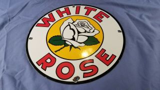 Vintage White Rose Gasoline Porcelain Gas Service Station Pump Plate Ad Sign
