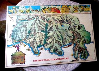 Vintage Cartoon Map Inca Trail To Machupicchu Peru