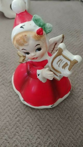 Vintage Napco App 3 1/2 Christmas Bright Red Angel Figurine @ Musical Harp