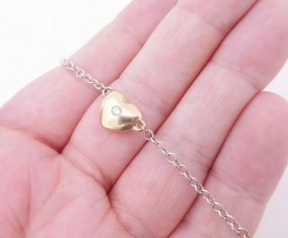 18ct Gold Diamond Bracelet,  2 Coloured Gold Heart