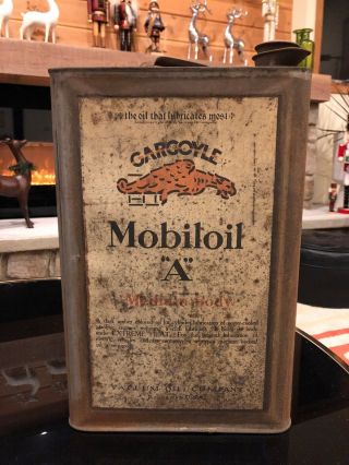 1800s Mobiloil " A " Gargoyle 5 Gallon Motor Oil Can W/original Cap Copyright 1891