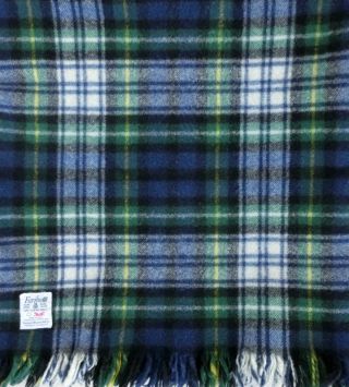 Faribo 100 Wool Blanket Made In Usa Tartan Plaid Throw 46 X 52 Blue & Green