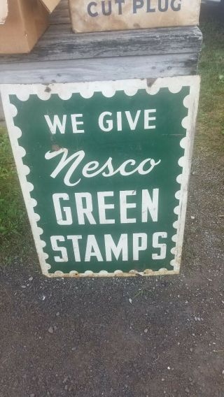 Old Green Stamp Nesco Sign Metal Large Double Sided Large