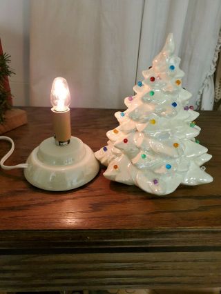 Vintage Ceramic Christmas Tree Mother Of Pearl White Glaze 7 1/2 