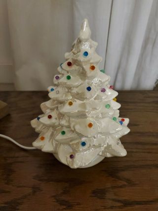 Vintage Ceramic Christmas Tree Mother Of Pearl White Glaze 7 1/2 