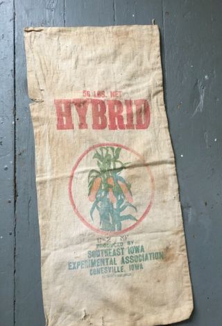 Vtg Hybrid Conesville Iowa Ia Bag Sack Feed Seed Sign Corn Spybeans