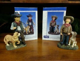 ☆little Cowboy & Cowgirl With Dogs Set Of Two☆