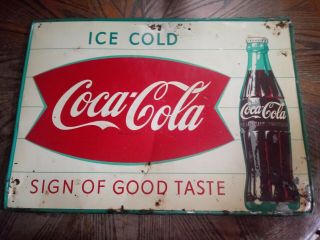 Vintage Coca Cola Fishtail Soda Sign 1950 