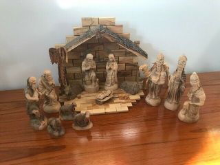 Israel Holy Land Cooperative Vintage Nativity Scene Handcrafted In Olive Wood
