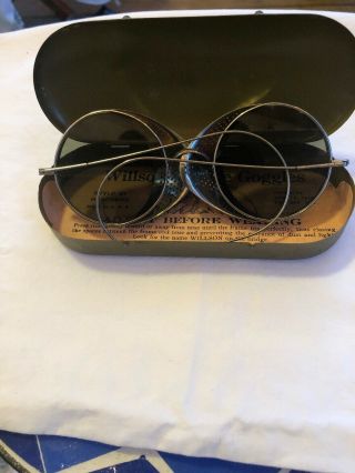 1915 Vintage Willson Steampunk Spectacles Goggles Sun Glasses W/ Tin Case Tinted
