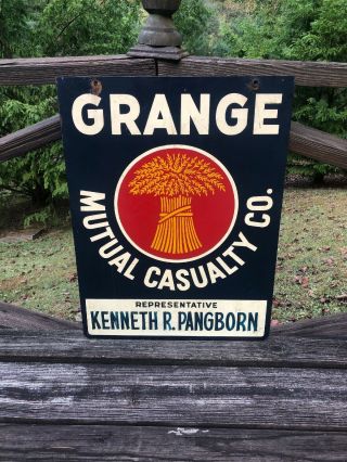 Vintage Grange Mutual Casualty Insurance Farm Double Sided Sign Am Sign