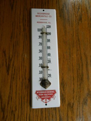 Antique Mccormick Deering Enamel Thermometer Sign Rockbridge Ill Il