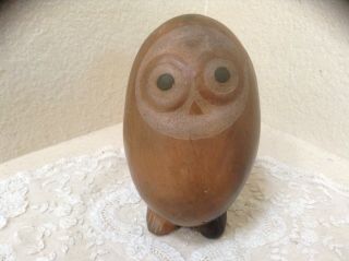 Vintage Mcm Hand Painted Owl Bird Mexican? Peru? Folk Art Pottery Clay Figurine