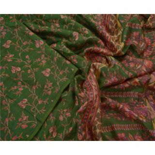 Sanskriti Antique Vintage Green Saree 100 Pure Silk Printed Sari Craft Fabric