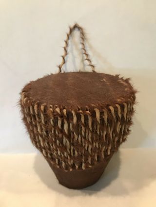 Vintage Indian Drum Handmade Made From Cowhide And Fur.  Toy Souvenir