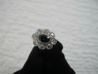 A Small French Vintage 18ct White Gold Diamond Sapphire Ring