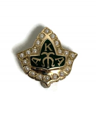 Alpha Kappa Alpha Sorority Aka Badge Pin 10k Yellow Gold Pearl Green Enamel