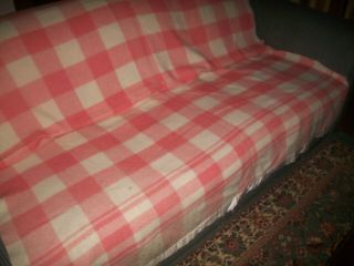 Vtg Pink & White Plaid Wool Blanket 66 " X80 " Cutter Projects Or Use Distressed