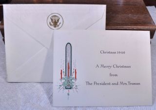 1946 Harry Truman White House Christmas Card.  Example With Envelope