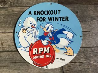Vintage Porcelain R.  P.  M.  Motor Oil Donald Duck 1940 Pump Plate Ford Chevyharley