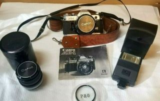 Vtg Canon Ae - 1 Has 50mm Lens With Leather Strap Extra 28mm Lens Japan Lite 155 A